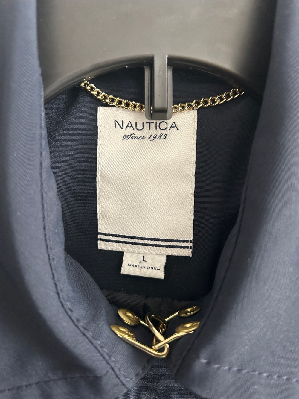 Nautica Navy Double-Breasted Trench Coat with Gold Buttons - Picture 7 of 11
